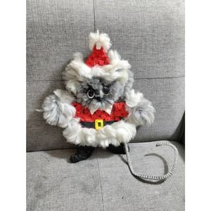 Vtg Macrame Christmas Santa Clause Mouse Big Eyes Wall Hanging (cb5)
